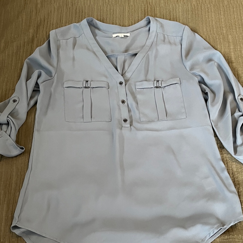 Women's Light Blue-Gray V-Neck Blouse